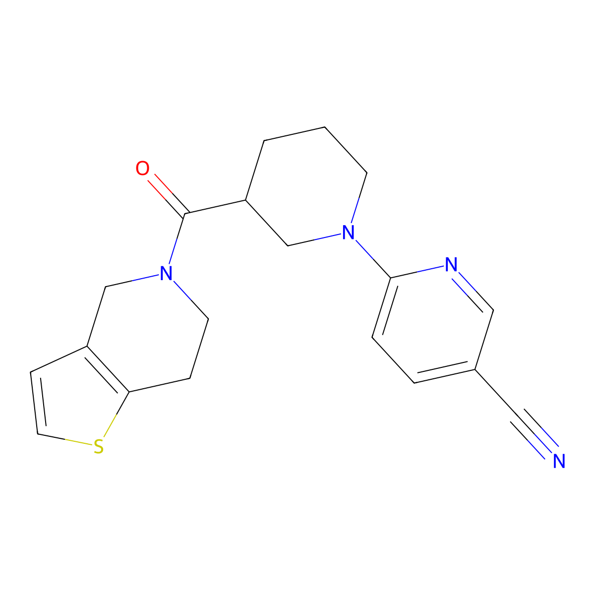 6-(3-{4H,5H,6H,7H-thieno[3,2-c]pyridine-5-carbonyl}piperidin-1-yl)pyridine-3-carbonitrile molecular structure, CAS 3054624-22-2