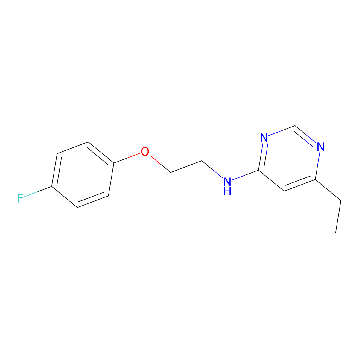 6-ethyl-N-[2-(4-fluorophenoxy)ethyl]pyrimidin-4-amine molecular structure, CAS 3054624-23-3
