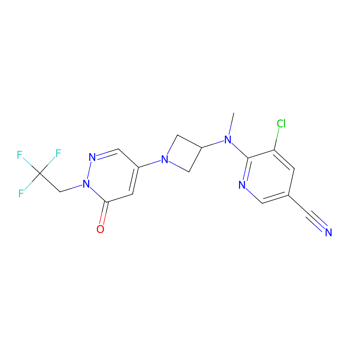 5-Chloro-6-[methyl({1-[6-oxo-1-(2,2,2-trifluoroethyl)-1,6-dihydropyridazin-4-yl]azetidin-3-yl})amino]pyridine-3-carbonitrile molecular structure, CAS 3054624-27-7