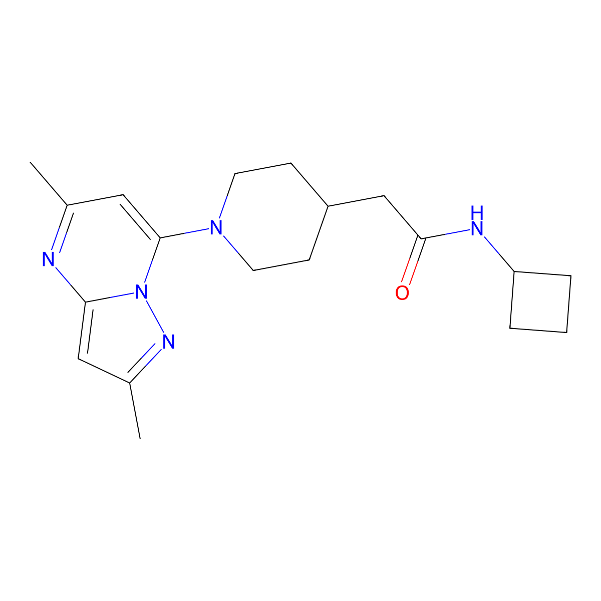 N-cyclobutyl-2-(1-{2,5-dimethylpyrazolo[1,5-a]pyrimidin-7-yl}piperidin-4-yl)acetamide molecular structure, CAS 3054624-30-2