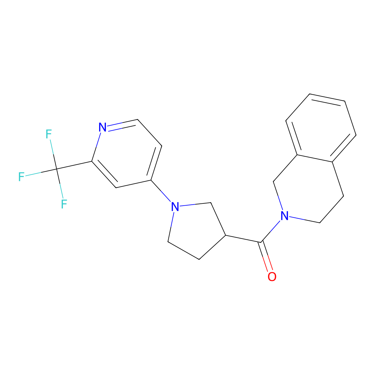 2-{1-[2-(Trifluoromethyl)pyridin-4-yl]pyrrolidine-3-carbonyl}-1,2,3,4-tetrahydroisoquinoline molecular structure, CAS 3054624-32-4