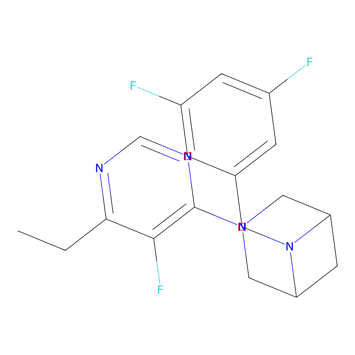 6-[(3,5-Difluorophenyl)methyl]-3-(6-ethyl-5-fluoropyrimidin-4-yl)-3,6-diazabicyclo[3.1.1]heptane molecular structure, CAS 3054624-33-5
