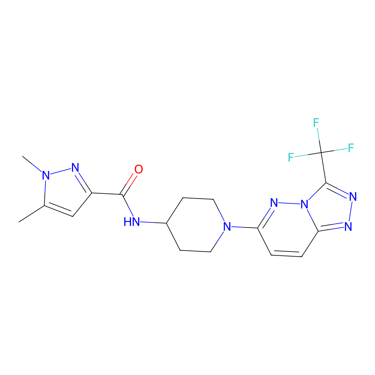1,5-dimethyl-N-{1-[3-(trifluoromethyl)-[1,2,4]triazolo[4,3-b]pyridazin-6-yl]piperidin-4-yl}-1H-pyrazole-3-carboxamide molecular structure, CAS 3054624-40-4