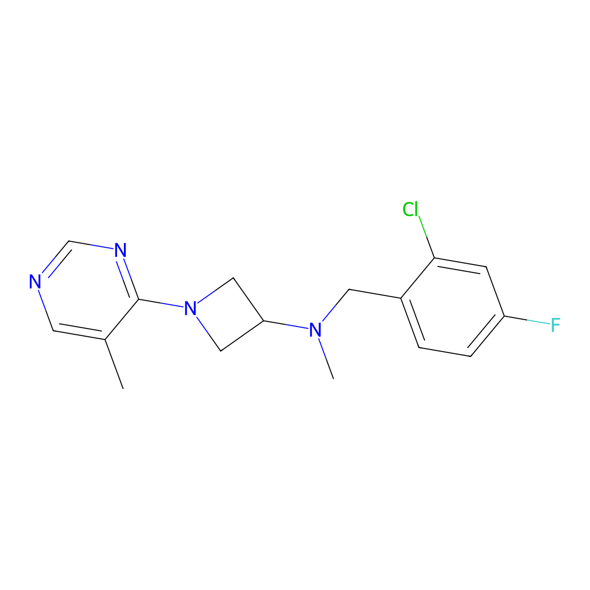 N-[(2-chloro-4-fluorophenyl)methyl]-N-methyl-1-(5-methylpyrimidin-4-yl)azetidin-3-amine molecular structure, CAS 3054624-41-5