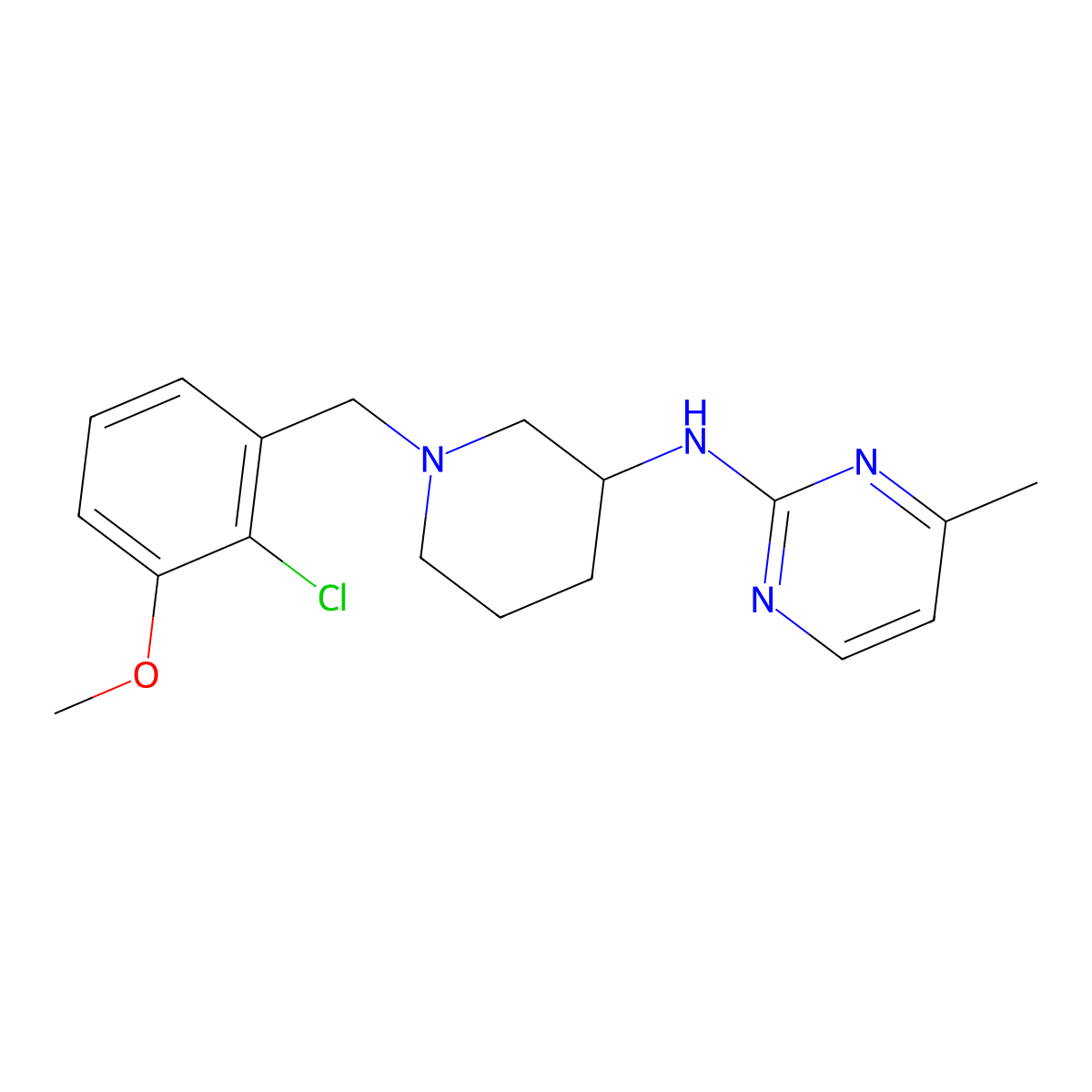 N-{1-[(2-chloro-3-methoxyphenyl)methyl]piperidin-3-yl}-4-methylpyrimidin-2-amine molecular structure, CAS 3054624-42-6