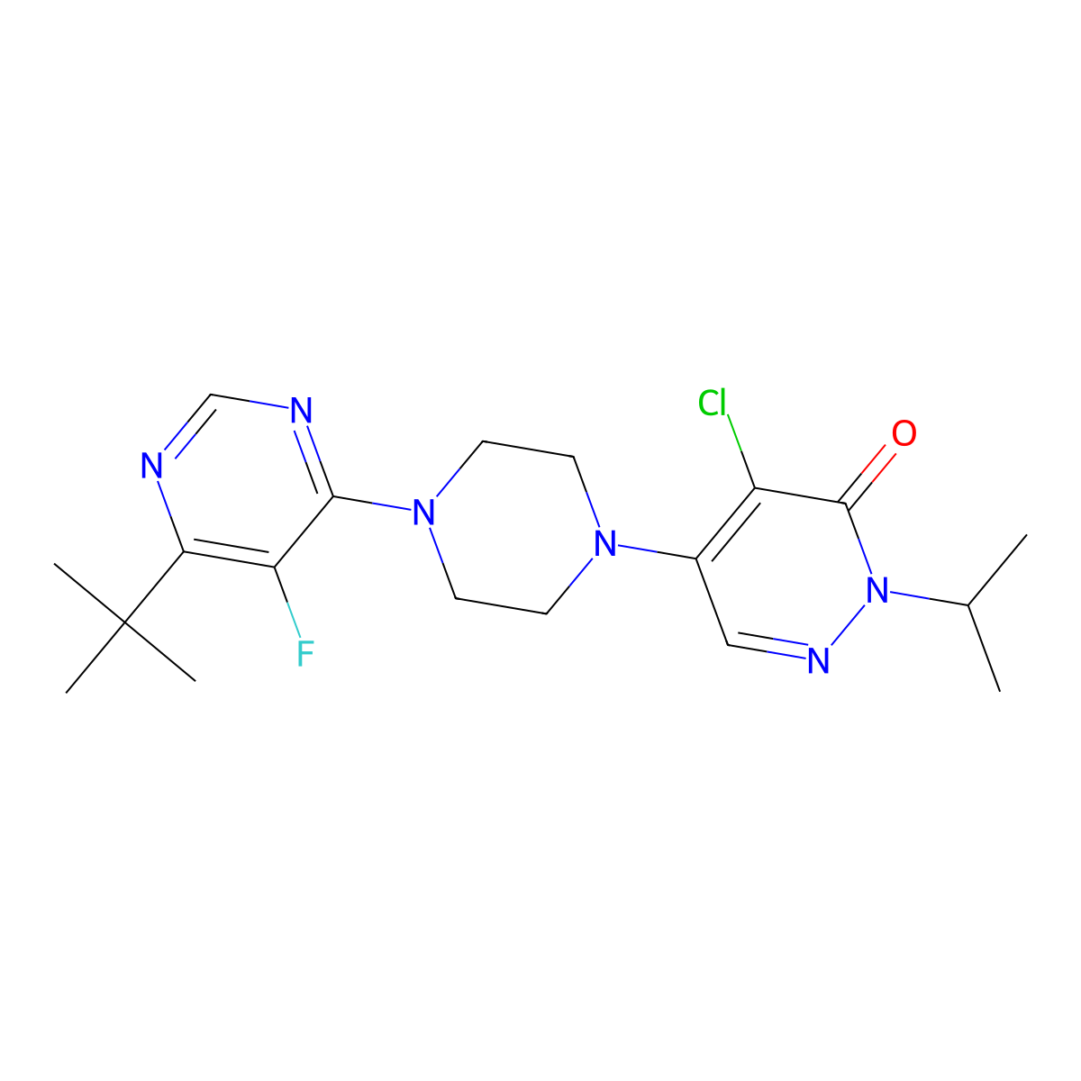 5-[4-(6-Tert-butyl-5-fluoropyrimidin-4-yl)piperazin-1-yl]-4-chloro-2-(propan-2-yl)-2,3-dihydropyridazin-3-one molecular structure, CAS 3054624-43-7