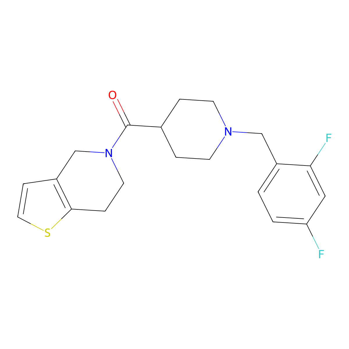 1-[(2,4-difluorophenyl)methyl]-4-{4H,5H,6H,7H-thieno[3,2-c]pyridine-5-carbonyl}piperidine molecular structure, CAS 3054624-46-0