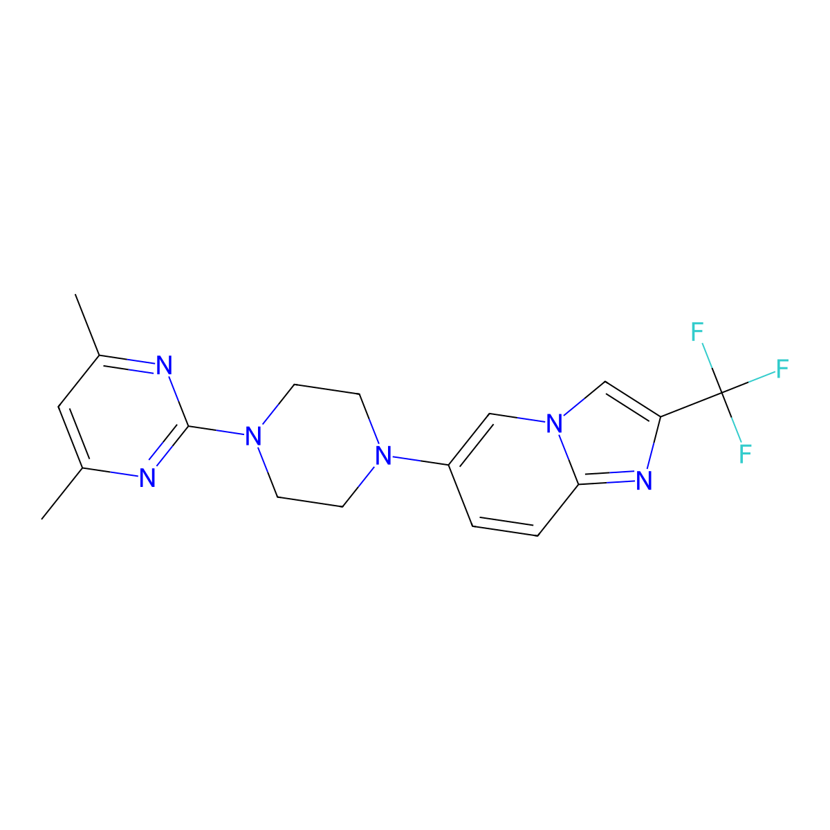 4,6-Dimethyl-2-{4-[2-(trifluoromethyl)imidazo[1,2-a]pyridin-6-yl]piperazin-1-yl}pyrimidine molecular structure, CAS 3054624-49-3