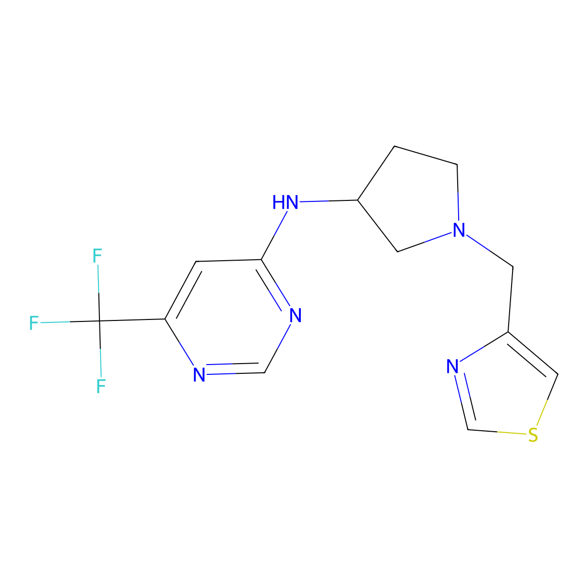 N-{1-[(1,3-thiazol-4-yl)methyl]pyrrolidin-3-yl}-6-(trifluoromethyl)pyrimidin-4-amine molecular structure, CAS 3054624-53-9