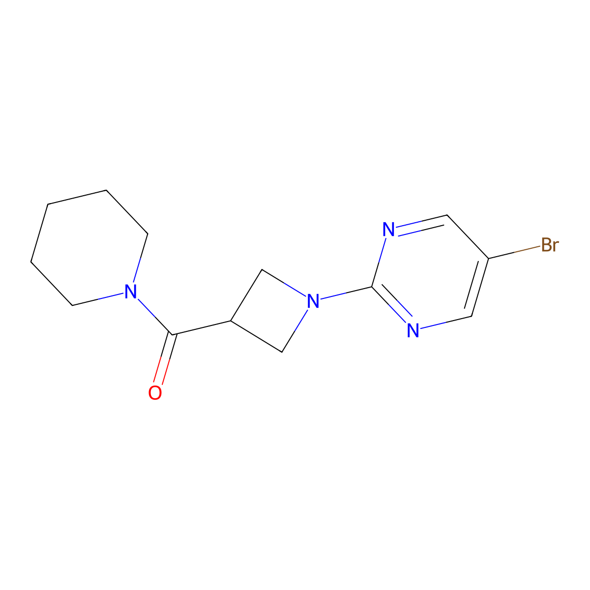 5-Bromo-2-[3-(piperidine-1-carbonyl)azetidin-1-yl]pyrimidine molecular structure, CAS 3054624-56-2