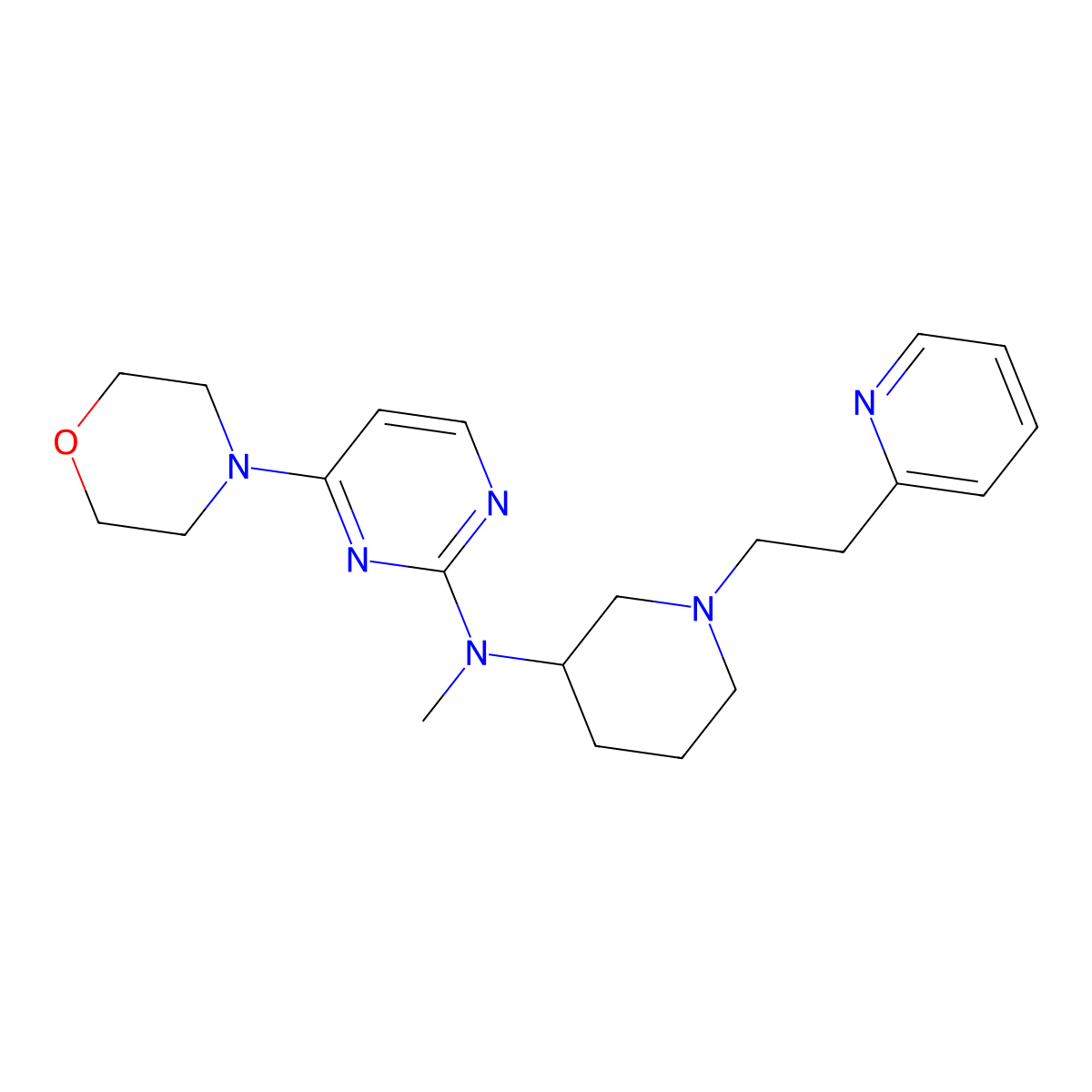 N-methyl-4-(morpholin-4-yl)-N-{1-[2-(pyridin-2-yl)ethyl]piperidin-3-yl}pyrimidin-2-amine molecular structure, CAS 3054624-57-3