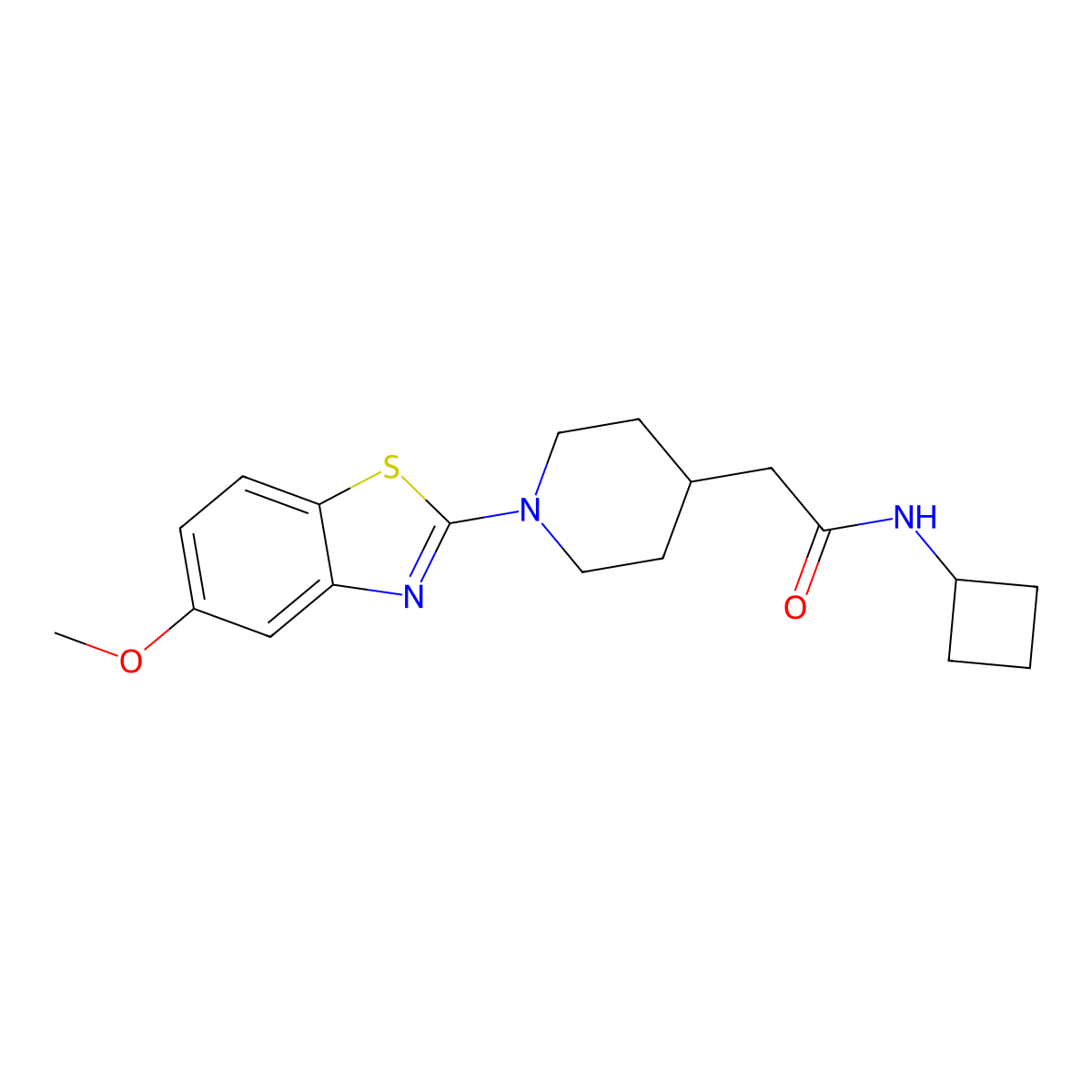 N-cyclobutyl-2-[1-(5-methoxy-1,3-benzothiazol-2-yl)piperidin-4-yl]acetamide molecular structure, CAS 3054624-59-5