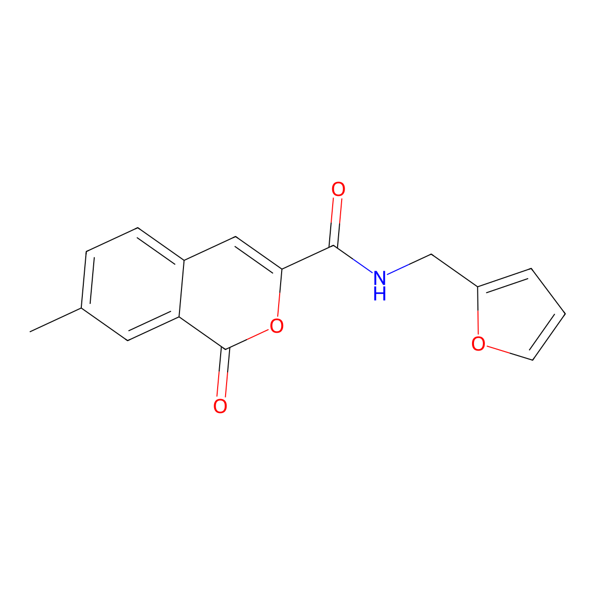 N-[(furan-2-yl)methyl]-7-methyl-1-oxo-1H-isochromene-3-carboxamide molecular structure, CAS 3054624-61-9