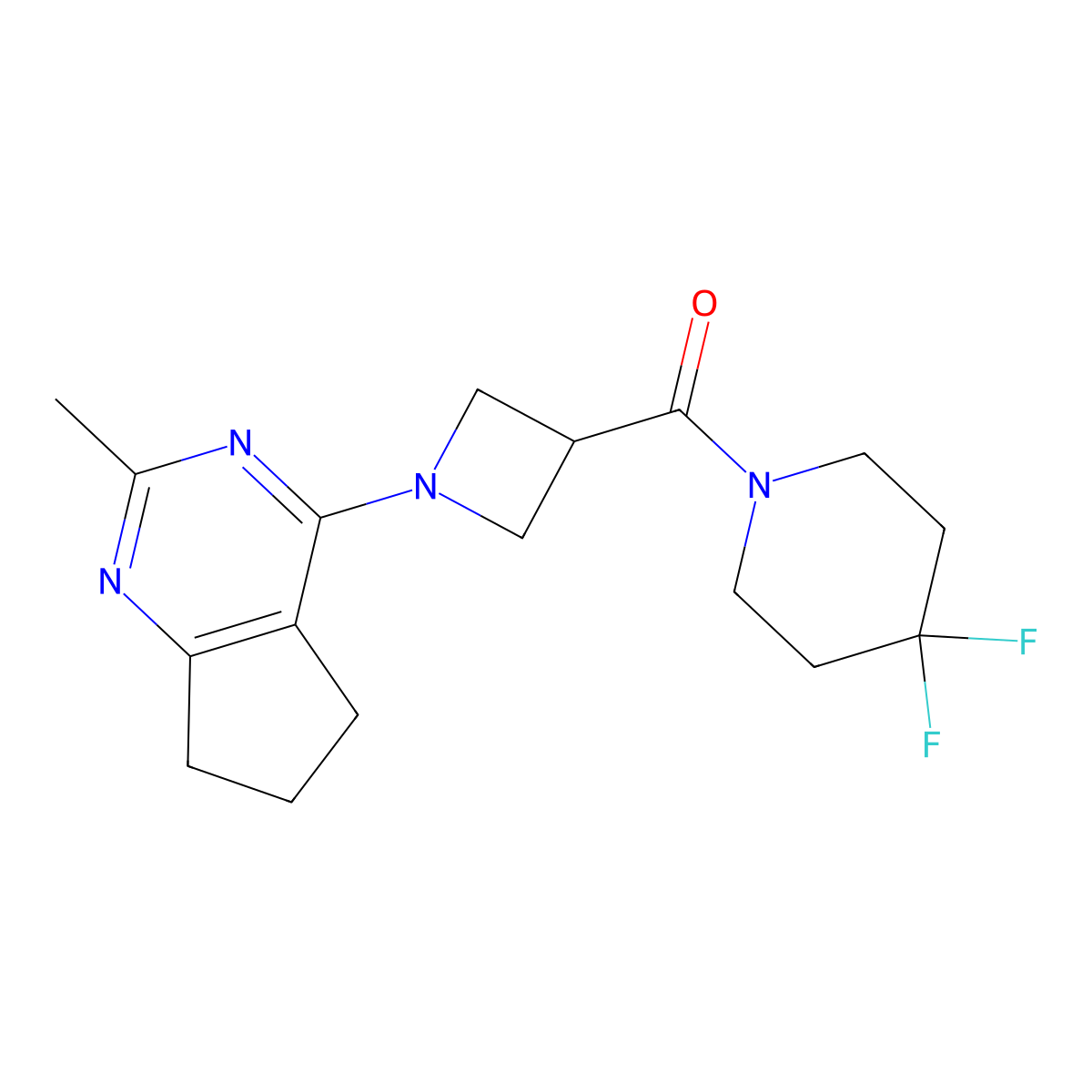 4,4-difluoro-1-(1-{2-methyl-5H,6H,7H-cyclopenta[d]pyrimidin-4-yl}azetidine-3-carbonyl)piperidine molecular structure, CAS 3054624-63-1