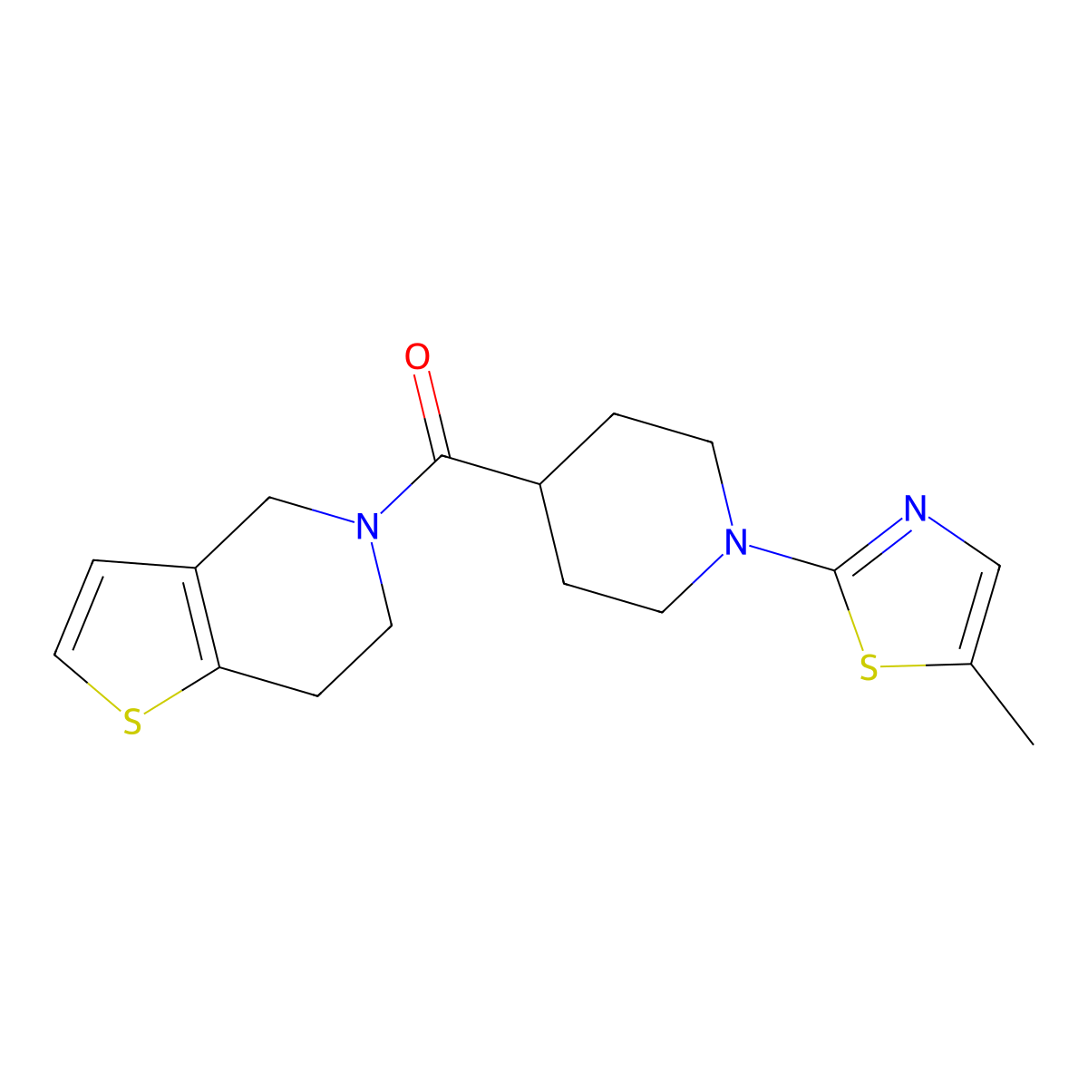 1-(5-methyl-1,3-thiazol-2-yl)-4-{4H,5H,6H,7H-thieno[3,2-c]pyridine-5-carbonyl}piperidine molecular structure, CAS 3054624-66-4