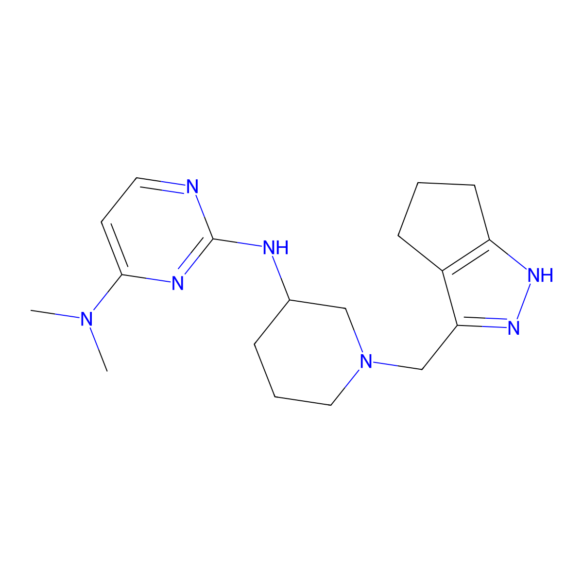 N2-[1-({1H,4H,5H,6H-cyclopenta[c]pyrazol-3-yl}methyl)piperidin-3-yl]-N4,N4-dimethylpyrimidine-2,4-diamine molecular structure, CAS 3054624-68-6
