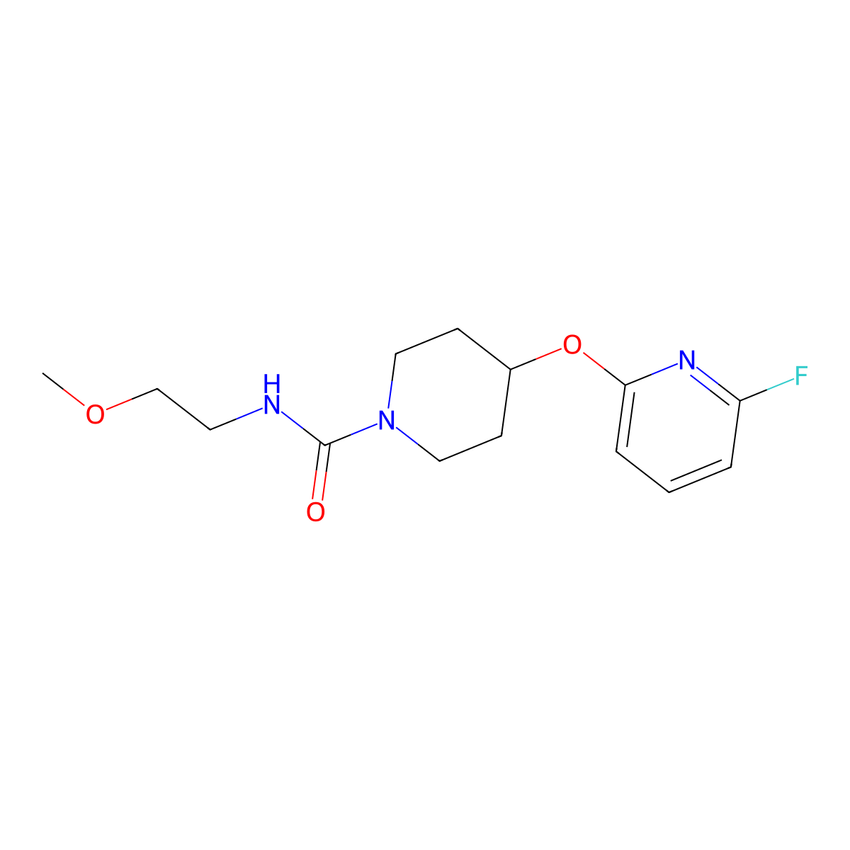 4-[(6-fluoropyridin-2-yl)oxy]-N-(2-methoxyethyl)piperidine-1-carboxamide molecular structure, CAS 3054624-71-1