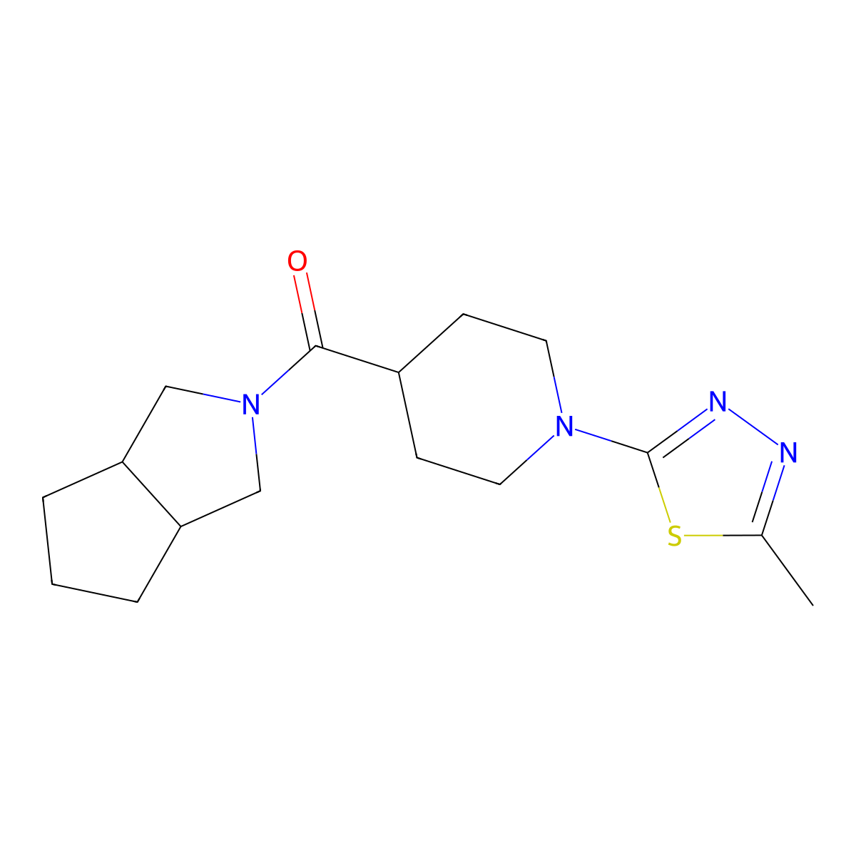 1-(5-Methyl-1,3,4-thiadiazol-2-yl)-4-{octahydrocyclopenta[c]pyrrole-2-carbonyl}piperidine molecular structure, CAS 3054624-72-2