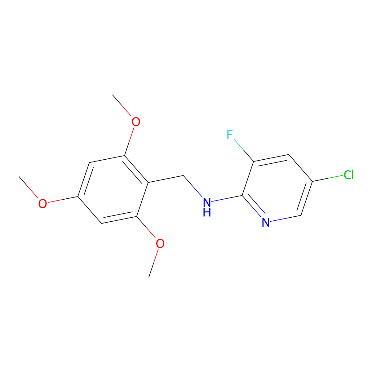 5-chloro-3-fluoro-N-[(2,4,6-trimethoxyphenyl)methyl]pyridin-2-amine molecular structure, CAS 3054624-73-3