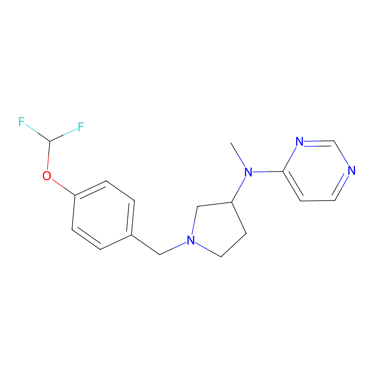 N-(1-{[4-(difluoromethoxy)phenyl]methyl}pyrrolidin-3-yl)-N-methylpyrimidin-4-amine molecular structure, CAS 3054624-81-3