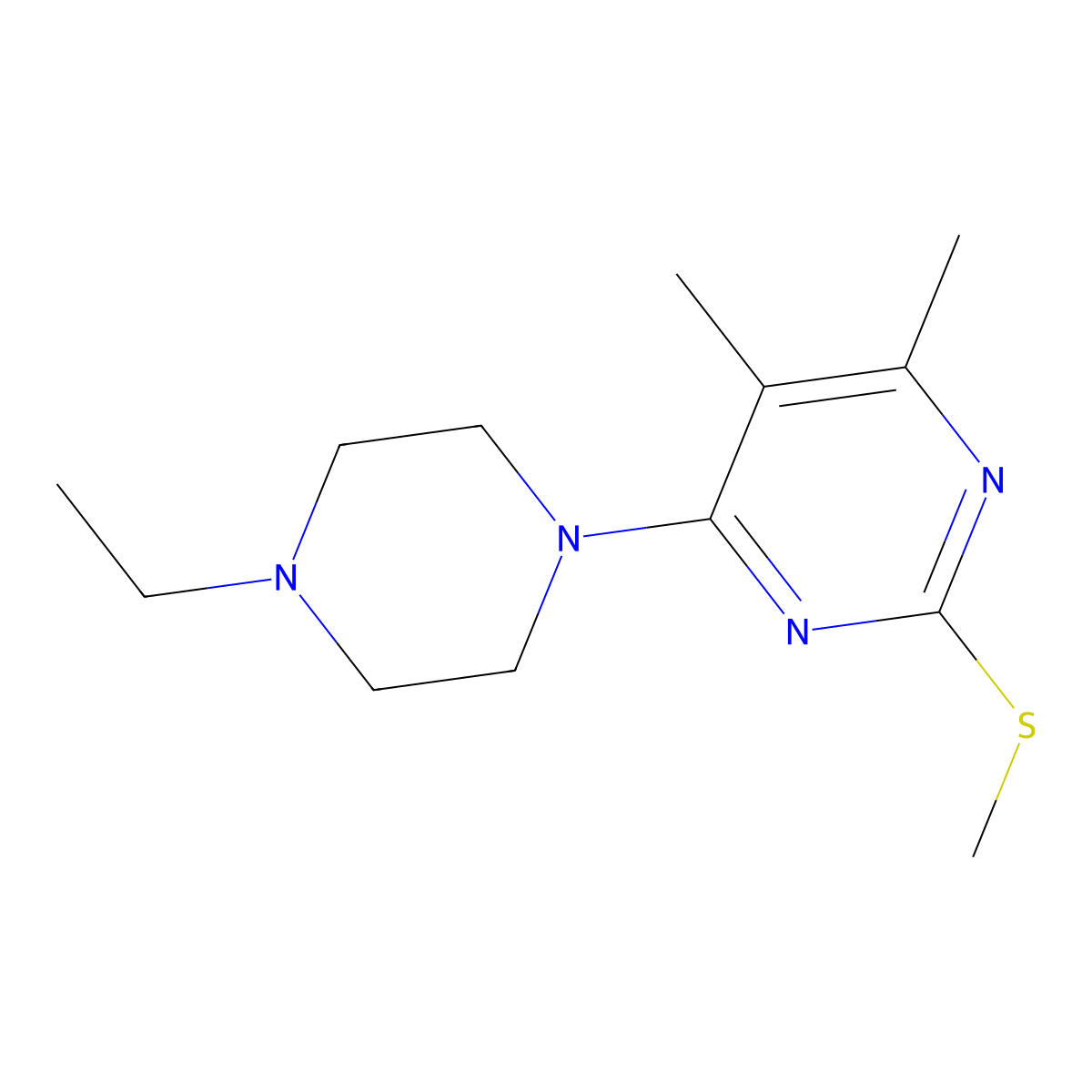 4-(4-Ethylpiperazin-1-yl)-5,6-dimethyl-2-(methylsulfanyl)pyrimidine molecular structure, CAS 3054624-85-7