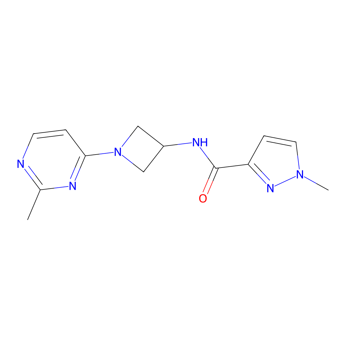 1-methyl-N-[1-(2-methylpyrimidin-4-yl)azetidin-3-yl]-1H-pyrazole-3-carboxamide molecular structure, CAS 3054624-88-0
