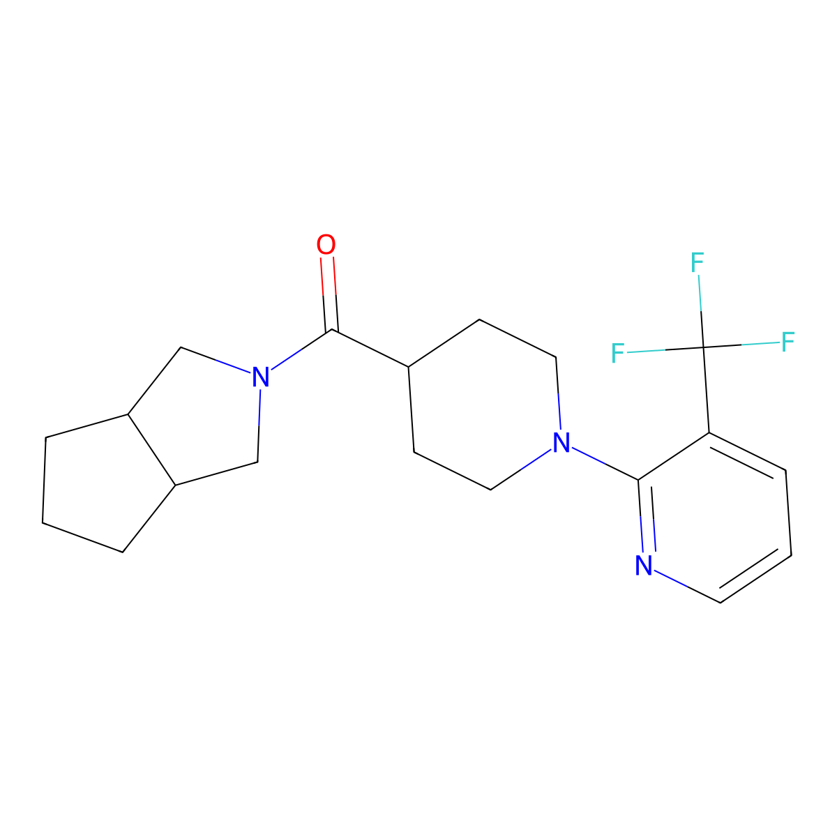 2-(4-{Octahydrocyclopenta[c]pyrrole-2-carbonyl}piperidin-1-yl)-3-(trifluoromethyl)pyridine molecular structure, CAS 3054624-89-1