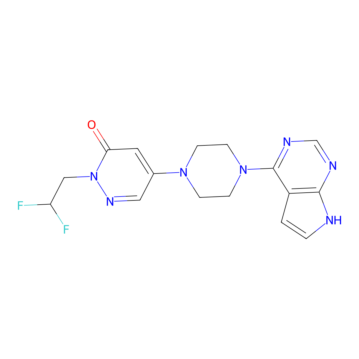 2-(2,2-difluoroethyl)-5-(4-{7H-pyrrolo[2,3-d]pyrimidin-4-yl}piperazin-1-yl)-2,3-dihydropyridazin-3-one molecular structure, CAS 3054624-91-5