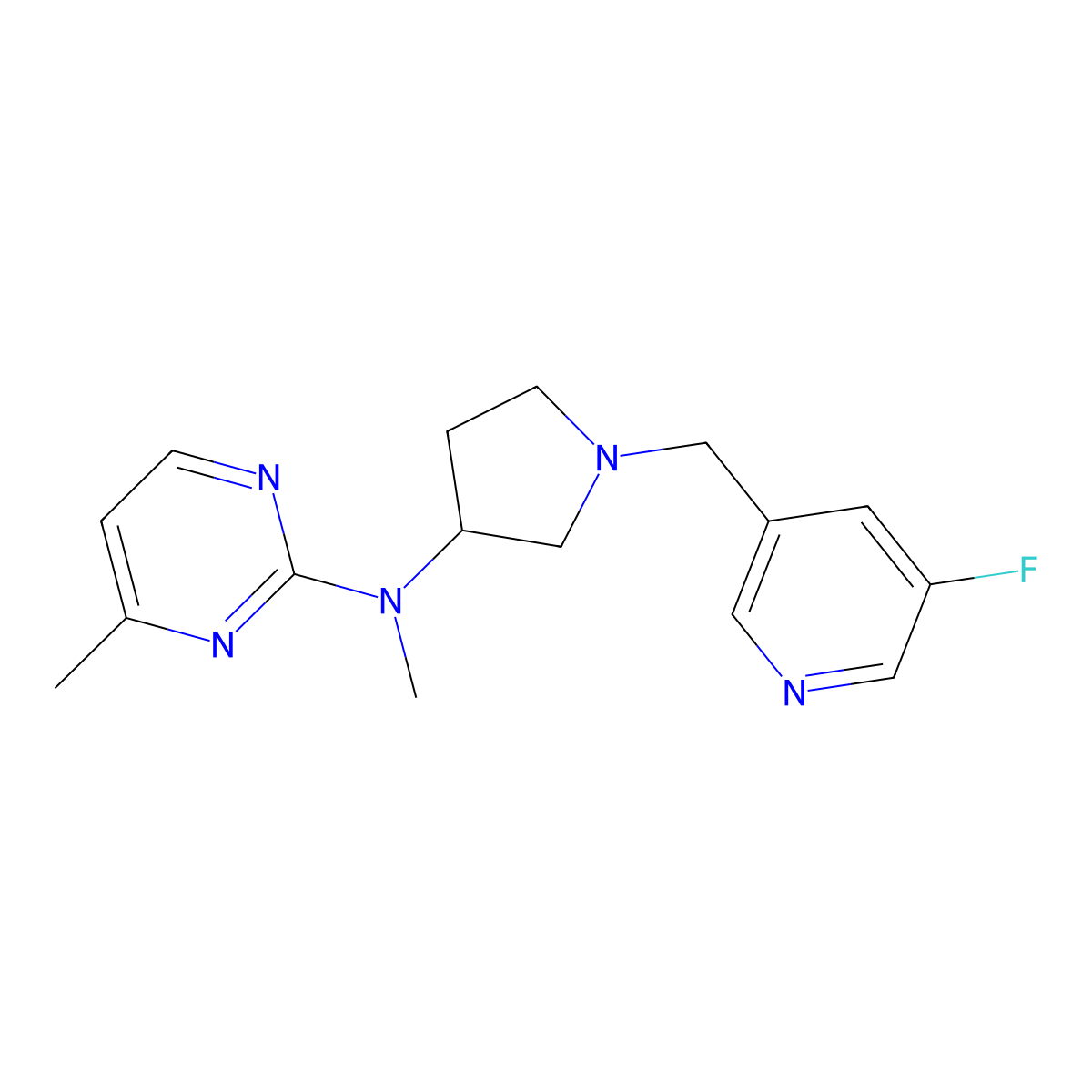 N-{1-[(5-fluoropyridin-3-yl)methyl]pyrrolidin-3-yl}-N,4-dimethylpyrimidin-2-amine molecular structure, CAS 3054624-93-7