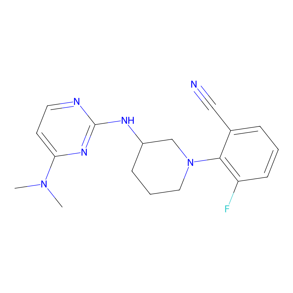 2-(3-{[4-(Dimethylamino)pyrimidin-2-yl]amino}piperidin-1-yl)-3-fluorobenzonitrile molecular structure, CAS 3054624-94-8