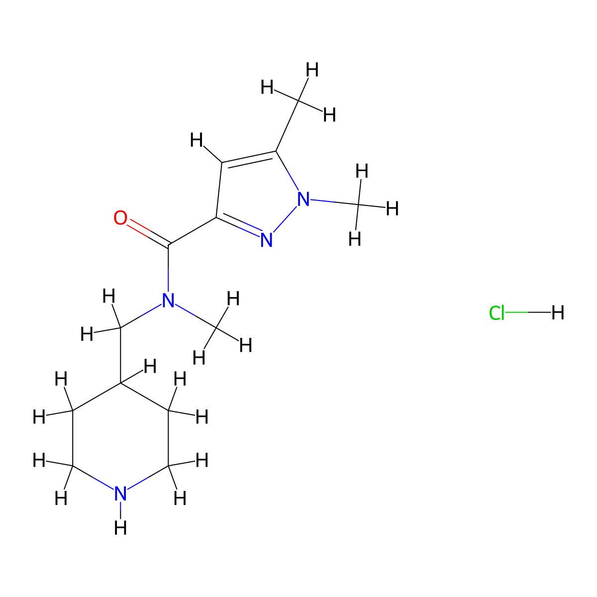 N,1,5-trimethyl-N-[(piperidin-4-yl)methyl]-1H-pyrazole-3-carboxamide hydrochloride molecular structure, CAS 3054624-96-0