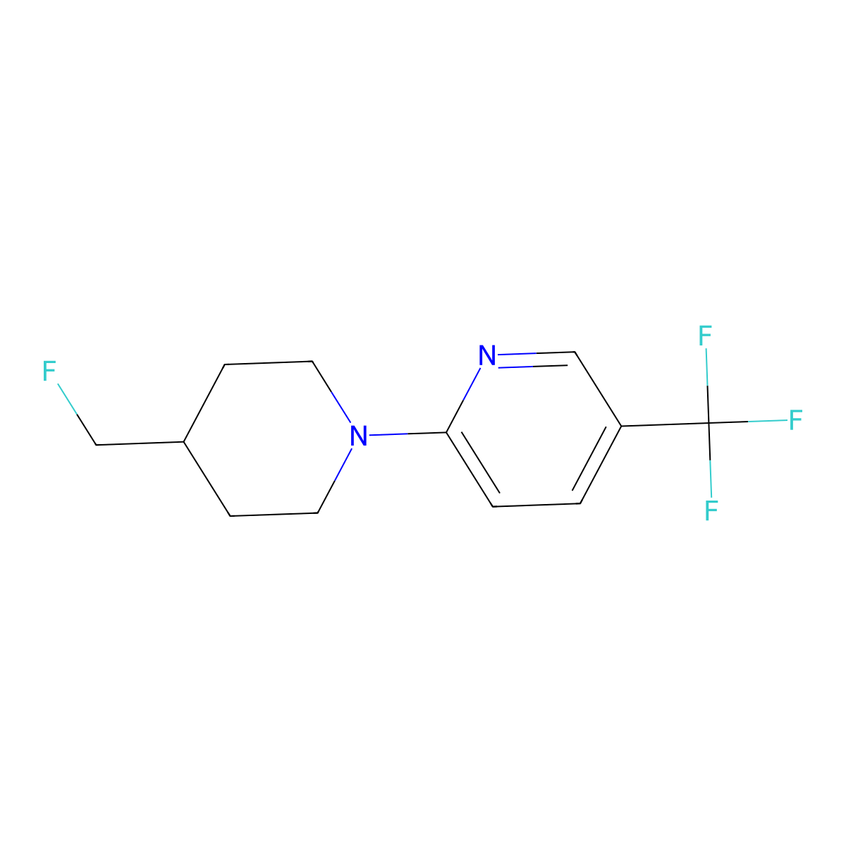2-[4-(Fluoromethyl)piperidin-1-yl]-5-(trifluoromethyl)pyridine molecular structure, CAS 3054624-98-2