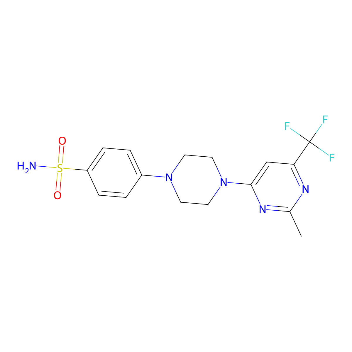 4-{4-[2-Methyl-6-(trifluoromethyl)pyrimidin-4-yl]piperazin-1-yl}benzene-1-sulfonamide molecular structure, CAS 3054624-99-3