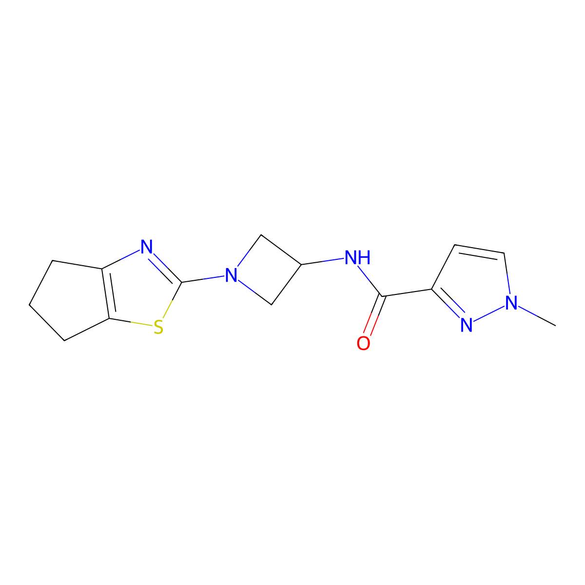 N-(1-{4H,5H,6H-cyclopenta[d][1,3]thiazol-2-yl}azetidin-3-yl)-1-methyl-1H-pyrazole-3-carboxamide molecular structure, CAS 3054625-00-9