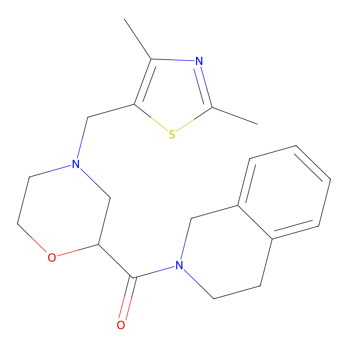 2-{4-[(2,4-Dimethyl-1,3-thiazol-5-yl)methyl]morpholine-2-carbonyl}-1,2,3,4-tetrahydroisoquinoline molecular structure, CAS 3054625-01-0