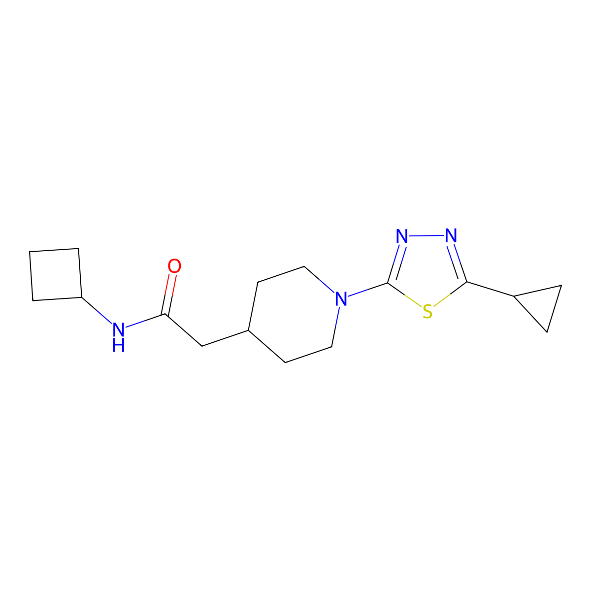 N-cyclobutyl-2-[1-(5-cyclopropyl-1,3,4-thiadiazol-2-yl)piperidin-4-yl]acetamide molecular structure, CAS 3054625-05-4