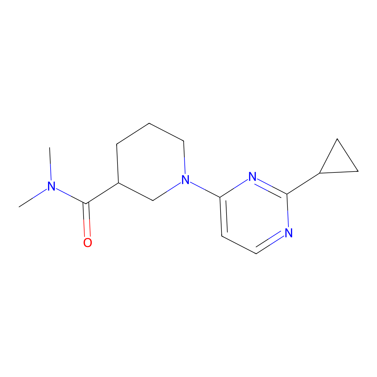 1-(2-cyclopropylpyrimidin-4-yl)-N,N-dimethylpiperidine-3-carboxamide molecular structure, CAS 3054625-08-7