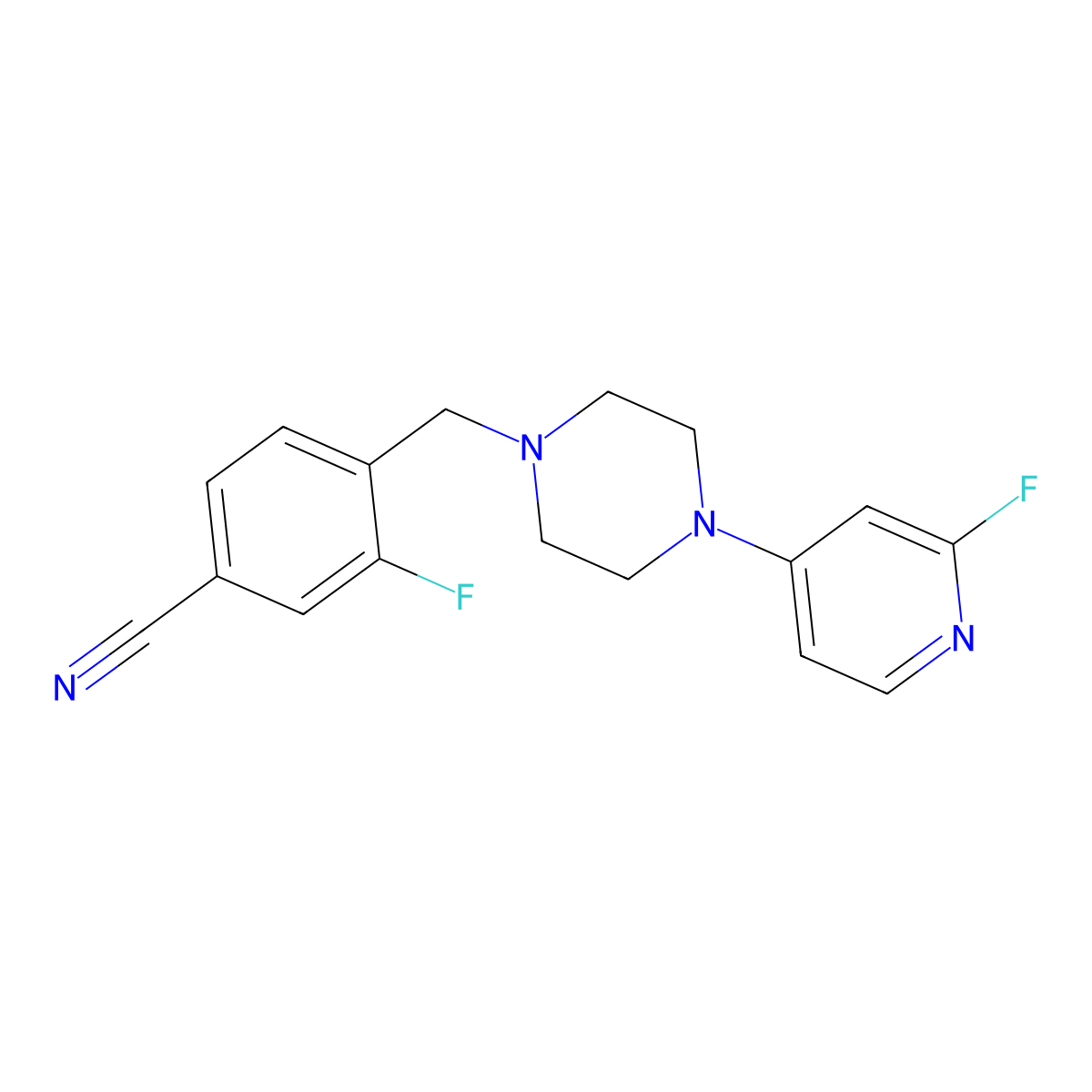 3-Fluoro-4-{[4-(2-fluoropyridin-4-yl)piperazin-1-yl]methyl}benzonitrile molecular structure, CAS 3054625-14-5