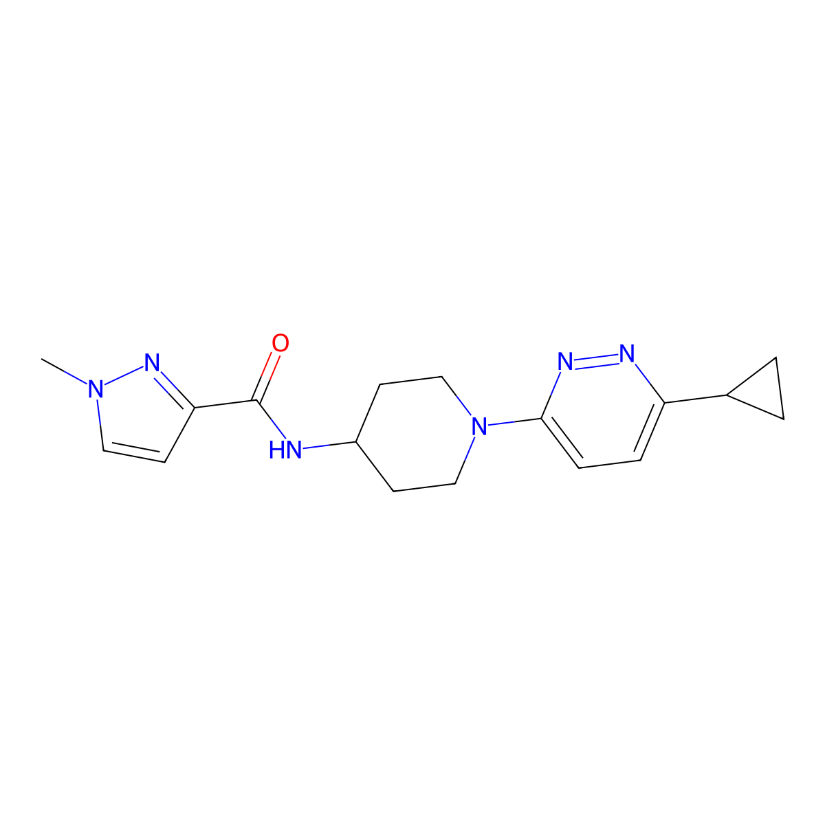 N-[1-(6-cyclopropylpyridazin-3-yl)piperidin-4-yl]-1-methyl-1H-pyrazole-3-carboxamide molecular structure, CAS 3054625-15-6