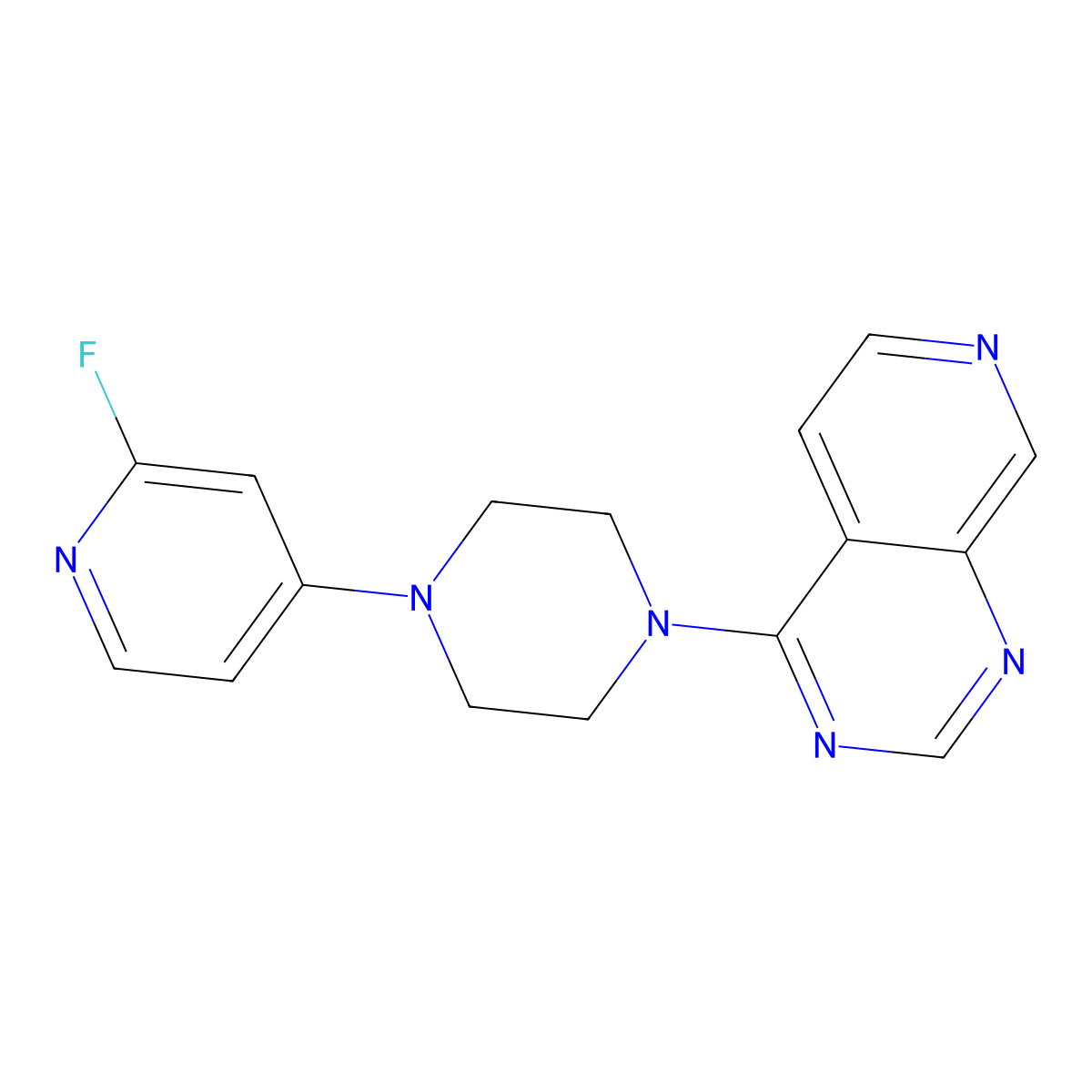 1-(2-Fluoropyridin-4-yl)-4-{pyrido[3,4-d]pyrimidin-4-yl}piperazine molecular structure, CAS 3054625-20-3