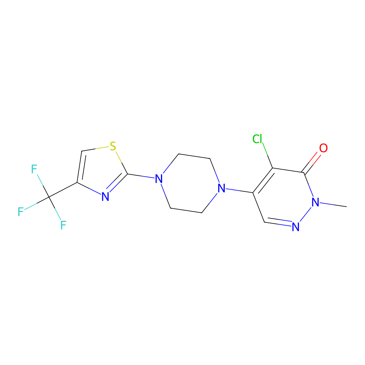 4-Chloro-2-methyl-5-[4-[4-(trifluoromethyl)-1,3-thiazol-2-yl]piperazin-1-yl]pyridazin-3-one molecular structure, CAS 3054625-24-7