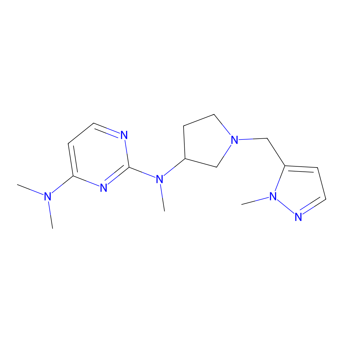 N2,N4,N4-trimethyl-N2-{1-[(1-methyl-1H-pyrazol-5-yl)methyl]pyrrolidin-3-yl}pyrimidine-2,4-diamine molecular structure, CAS 3054625-36-1