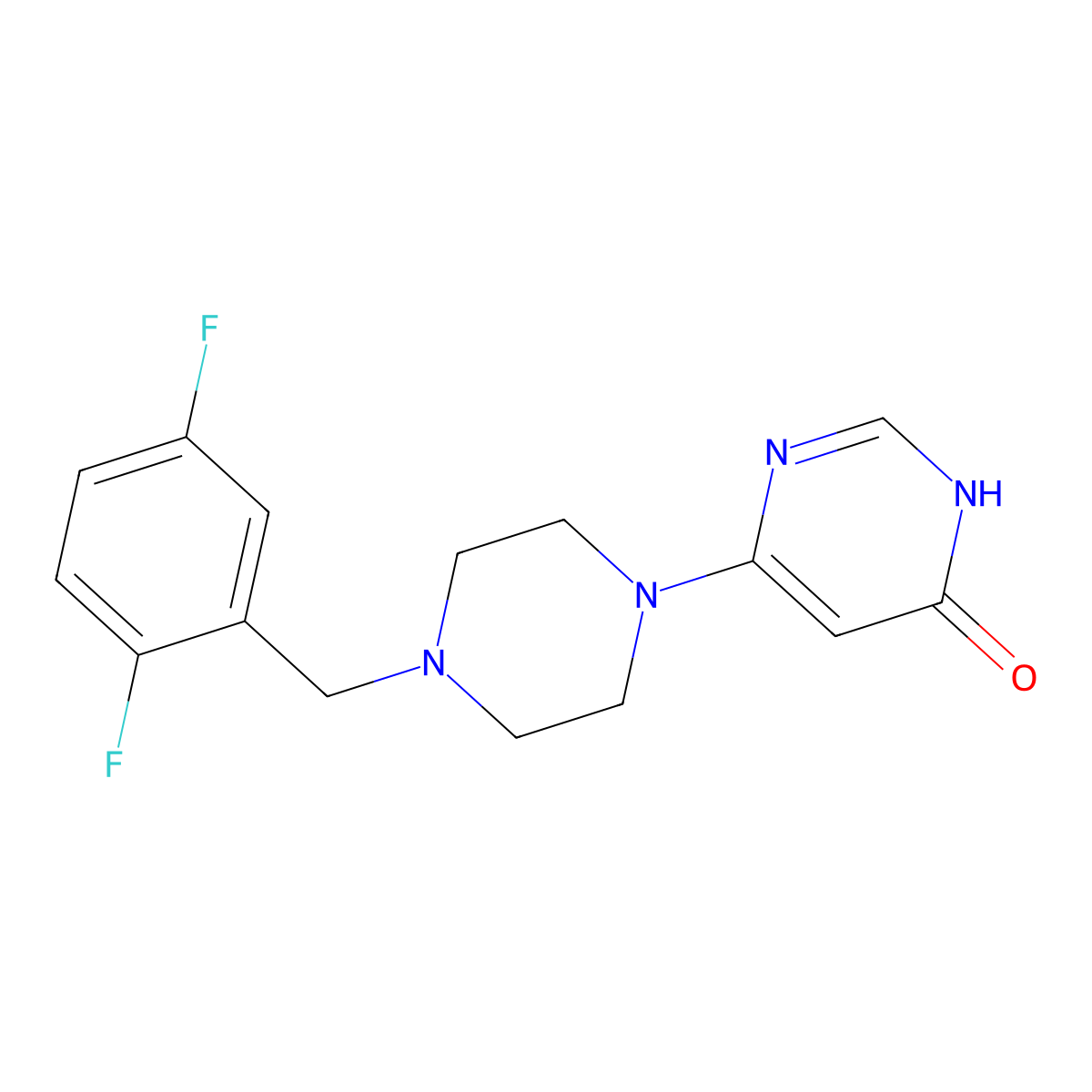 6-{4-[(2,5-Difluorophenyl)methyl]piperazin-1-yl}-3,4-dihydropyrimidin-4-one molecular structure, CAS 3054625-37-2