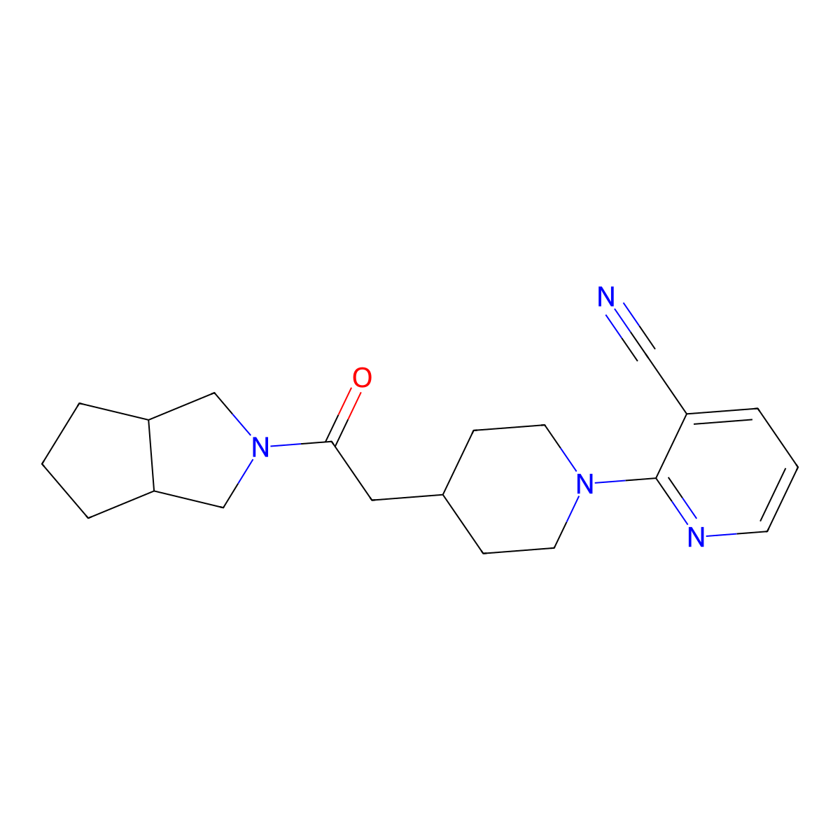 2-[4-(2-{Octahydrocyclopenta[c]pyrrol-2-yl}-2-oxoethyl)piperidin-1-yl]pyridine-3-carbonitrile molecular structure, CAS 3054625-38-3