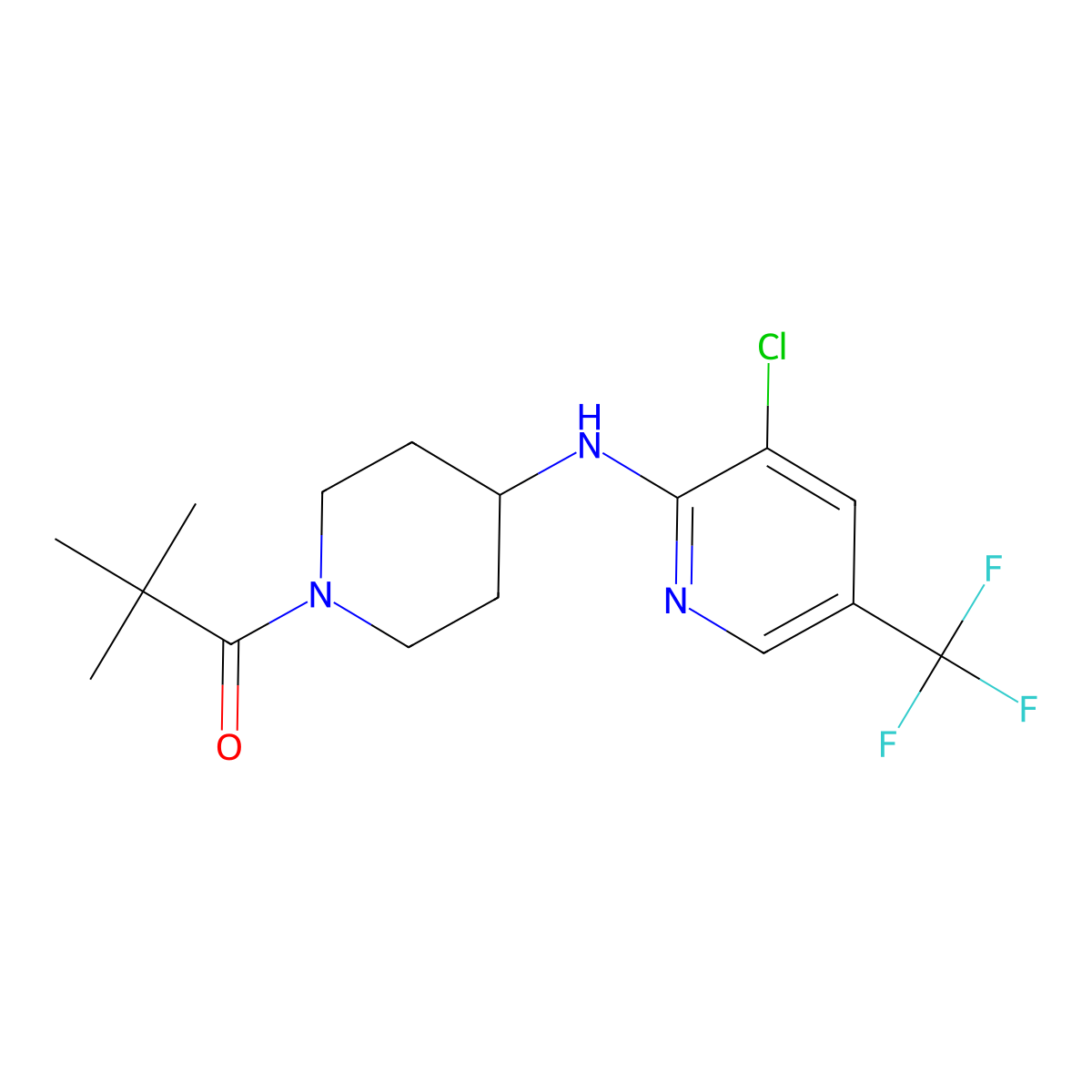 1-(4-{[3-Chloro-5-(trifluoromethyl)pyridin-2-yl]amino}piperidin-1-yl)-2,2-dimethylpropan-1-one molecular structure, CAS 3054625-44-1