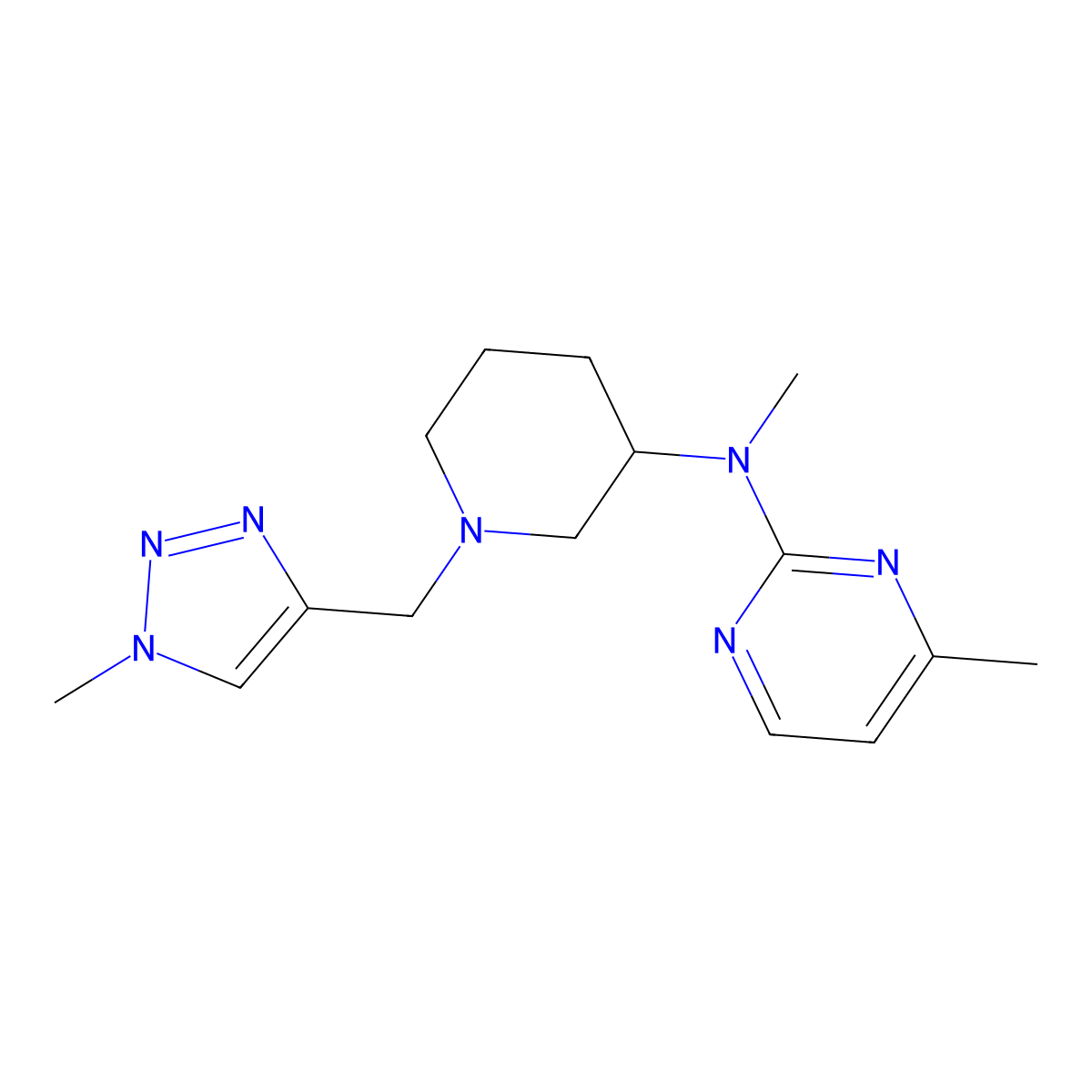 N,4-dimethyl-N-{1-[(1-methyl-1H-1,2,3-triazol-4-yl)methyl]piperidin-3-yl}pyrimidin-2-amine molecular structure, CAS 3054625-53-2