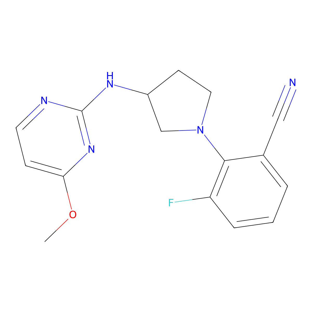 3-Fluoro-2-{3-[(4-methoxypyrimidin-2-yl)amino]pyrrolidin-1-yl}benzonitrile molecular structure, CAS 3054625-56-5