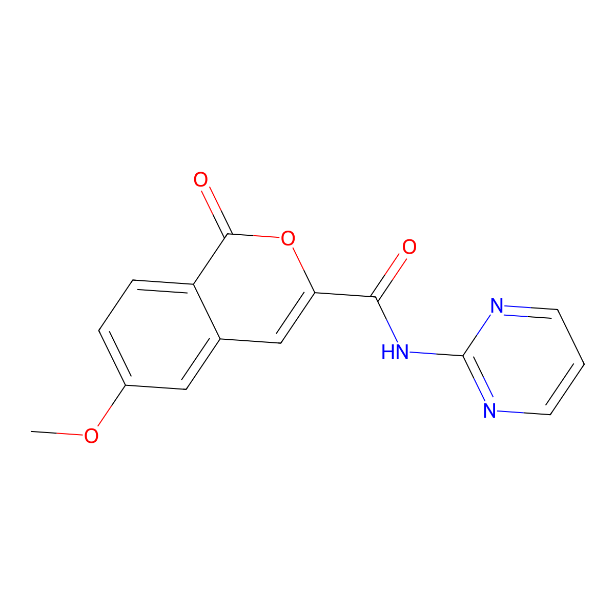 6-methoxy-1-oxo-N-(pyrimidin-2-yl)-1H-isochromene-3-carboxamide molecular structure, CAS 3054625-64-5