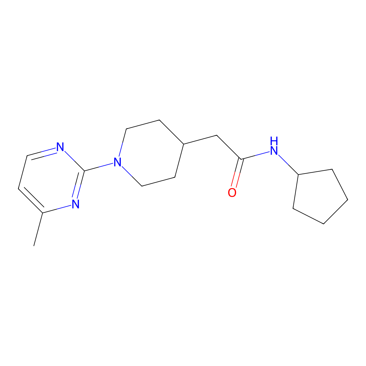 N-cyclopentyl-2-[1-(4-methylpyrimidin-2-yl)piperidin-4-yl]acetamide molecular structure, CAS 3054625-68-9
