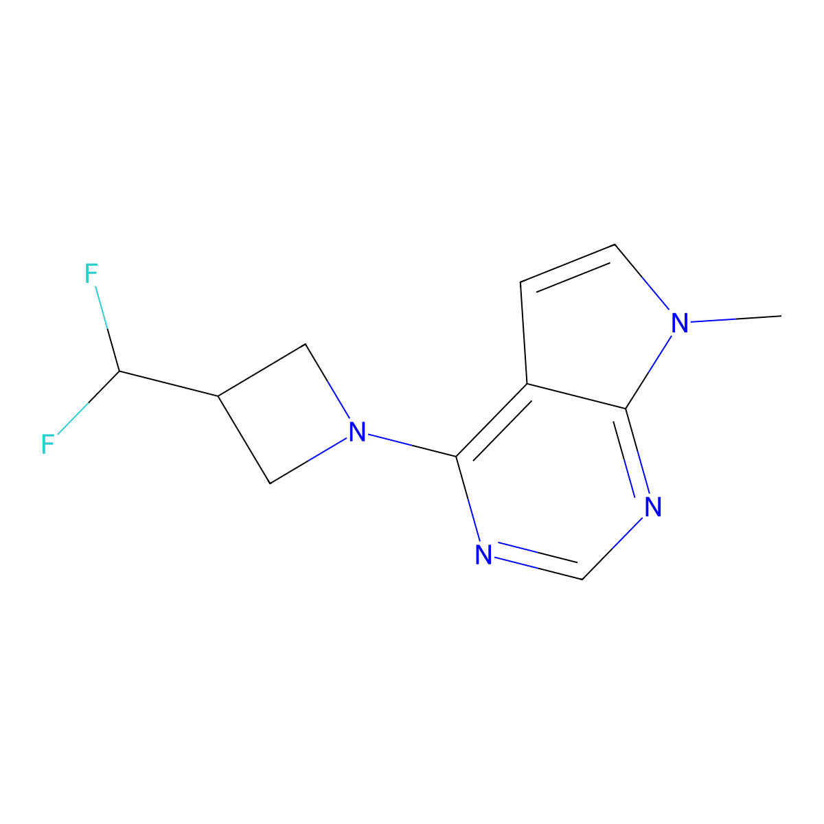 3-(difluoromethyl)-1-{7-methyl-7H-pyrrolo[2,3-d]pyrimidin-4-yl}azetidine molecular structure, CAS 3054625-69-0